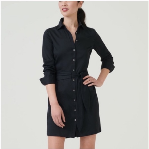 UNTUCKit Angelina Button Shirt Dress Belted Black Cotton Stretch 6